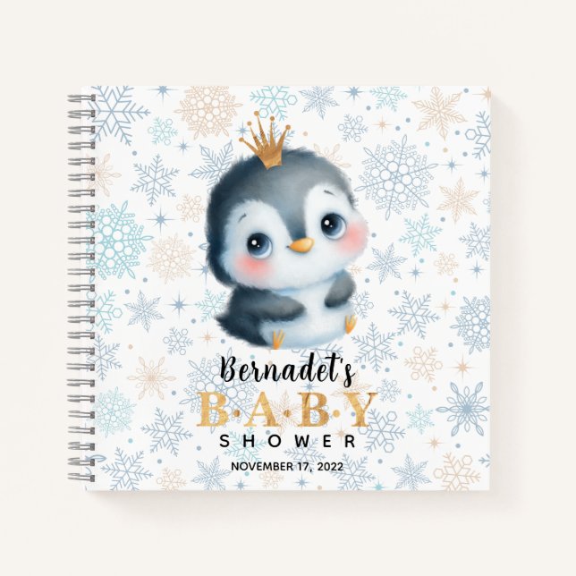 Cute Princess Penguin Baby Shower Guest Book Notizbuch (Vorderseite)