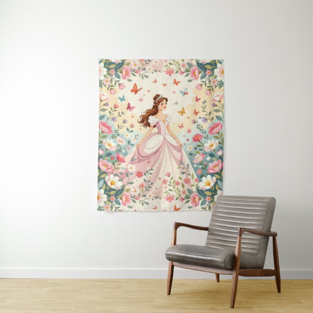 Cute princess with butterflies wandteppich (Beispiel)