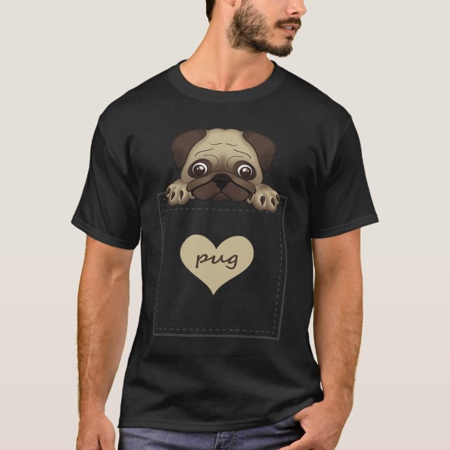 cute printed pug in  pocket men women girls boys T-Shirt (Vorderseite)