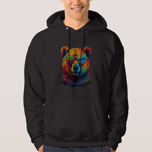 Cute Pro Gay Bear Sunglasses Pride 2023 Rainbow LG Hoodie (Vorderseite)