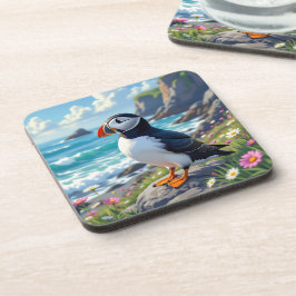 Cute Puffin on the Seashore themed   Getränkeuntersetzer