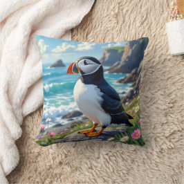 Cute Puffin on the Seashore themed   Kissen