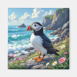 Cute Puffin on the Seashore themed   Magnet