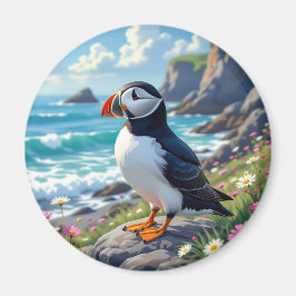 Cute Puffin on the Seashore themed   Magnet