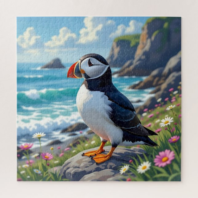 Cute Puffin on the Seashore themed Puzzle (Vertikal)