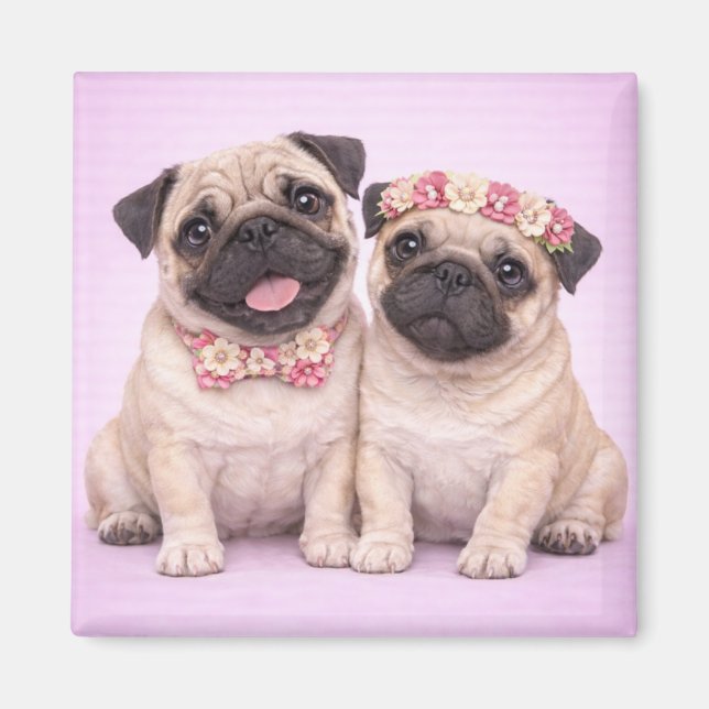 Cute Pug Couple Valentine Illustration  Magnet (Vorne)