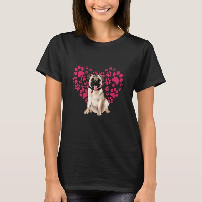 Cute Pug dog Heart Paw Valentine Outfit for Pet Ow T-Shirt (Vorderseite)
