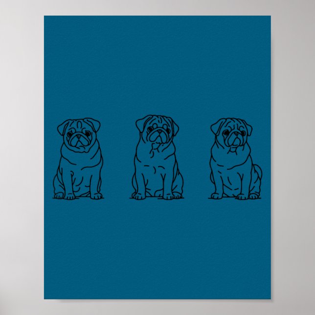 Cute Pug Dog Line Art  Poster (Vorne)