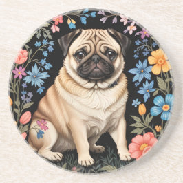 Cute Pug Elegant Colorful Floral Getränkeuntersetzer