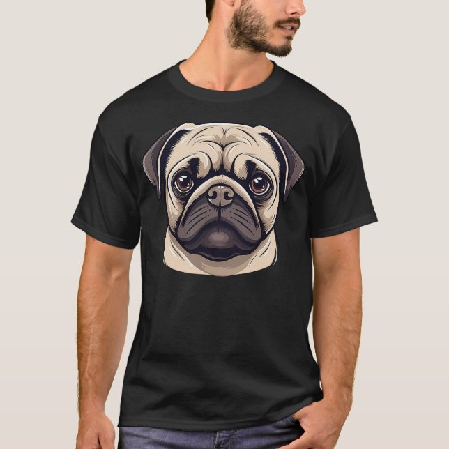 Cute Pug Face Cartoon Puppy Dog Lover T-Shirt (Vorderseite)