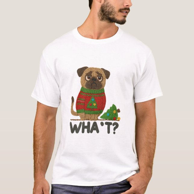 Cute Pug in Christmas Sweater with Funny  T-Shirt (Vorderseite)