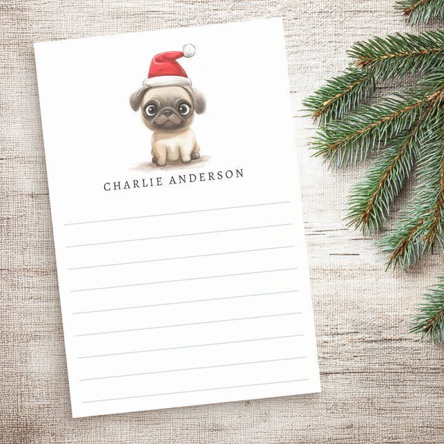 Cute pug in Santa hat name lined Christmas Post-it Klebezettel (Cute pug in Santa hat name lined Christmas Post-it Notes)
