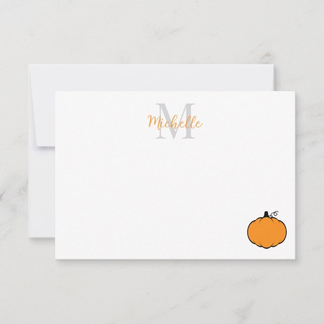 Cute Pumpkin Drawing Custom Monogram Mitteilungskarte (Vorderseite)