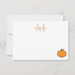 Cute Pumpkin Drawing Personalized Monogram Mitteilungskarte