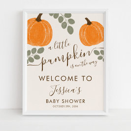 Cute Pumpkin Eucalyptus Fall Baby Shower Welcome Poster