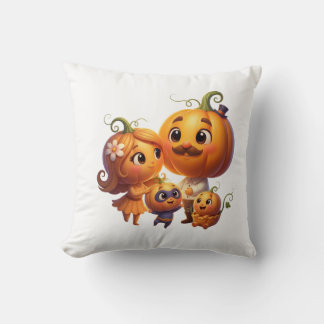 Cute Pumpkin Family Portrait Fall Throw Pillow Kissen