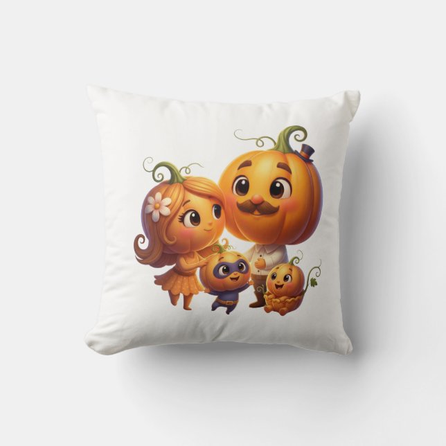 Cute Pumpkin Family Portrait Fall Throw Pillow Kissen (Vorderseite)