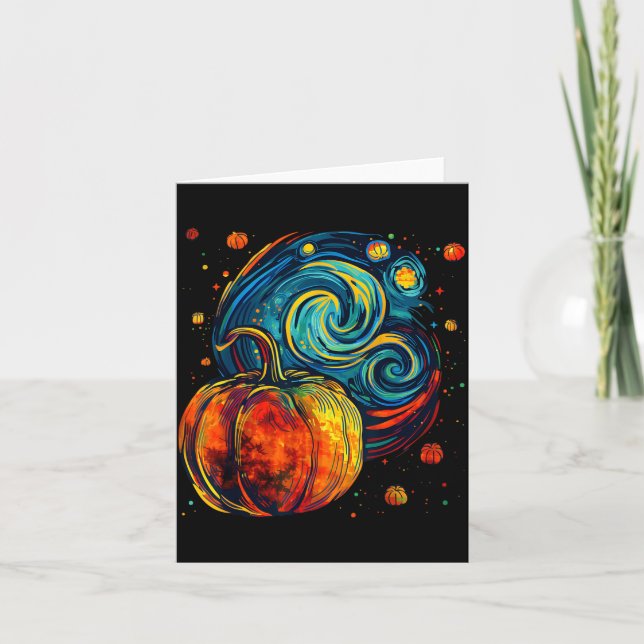 Cute Pumpkin Halloween Thanksgiving Starry Night V Karte (Vorderseite)