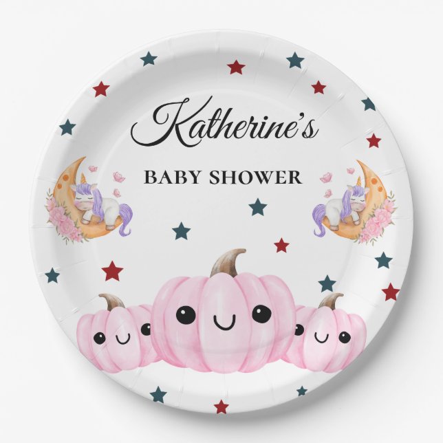 Cute Pumpkin Is On The Way | Halloween Baby Shower Pappteller (Vorderseite)