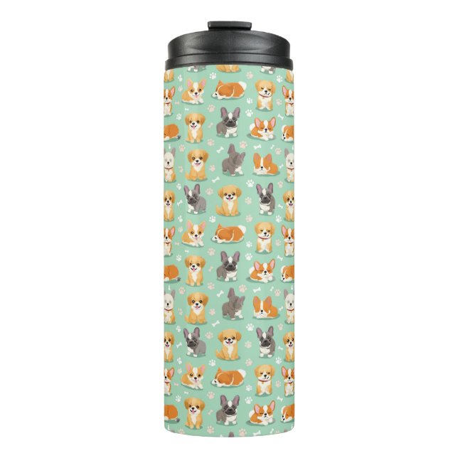 Cute Puppies Pattern – Adorable Dog Illustration  Thermosbecher (Vorderseite)
