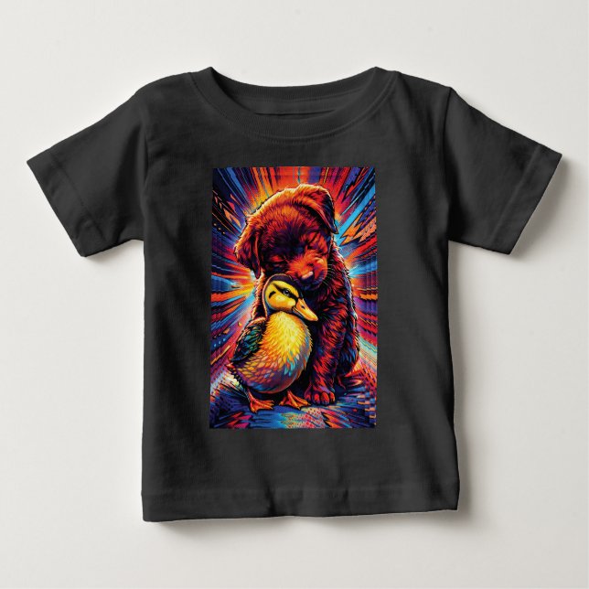 Cute Puppy and Duckling Hug Pop Art  Baby T-shirt (Vorderseite)