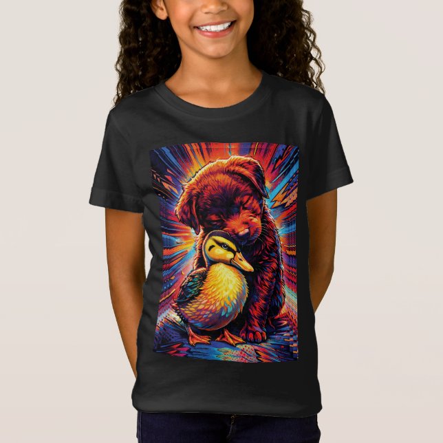 Cute Puppy and Duckling Hug Pop Art  T-Shirt (Vorderseite)