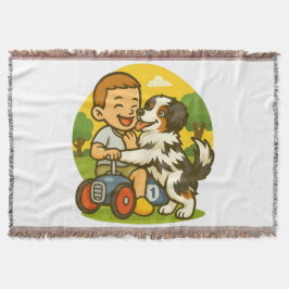 Cute Puppy and Kid Playtime Decke