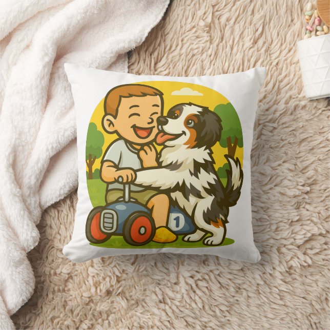 Cute Puppy and Kid Playtime Kissen (Decke)
