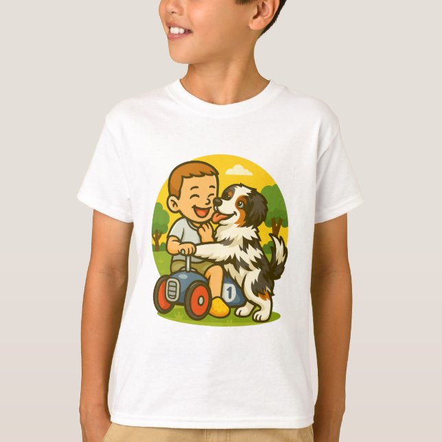 Cute Puppy and Kid Playtime T-Shirt (Vorderseite)