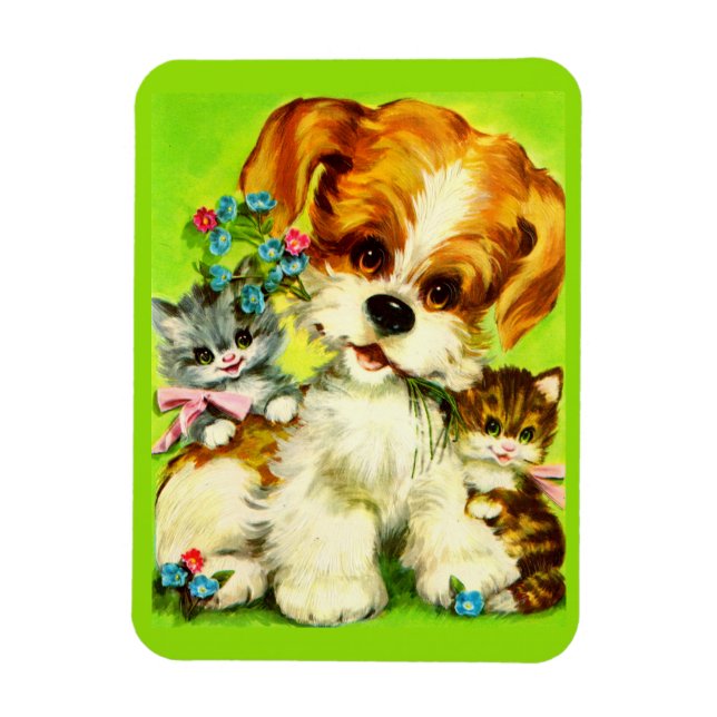 Cute Puppy and Smiling Kittens Magnet (Vertikal)
