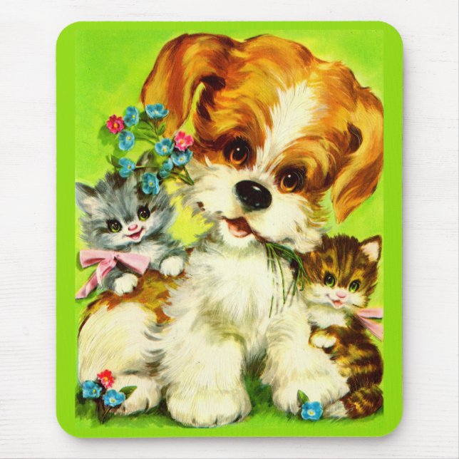 Cute Puppy and Smiling Kittens Mousepad (Vorne)