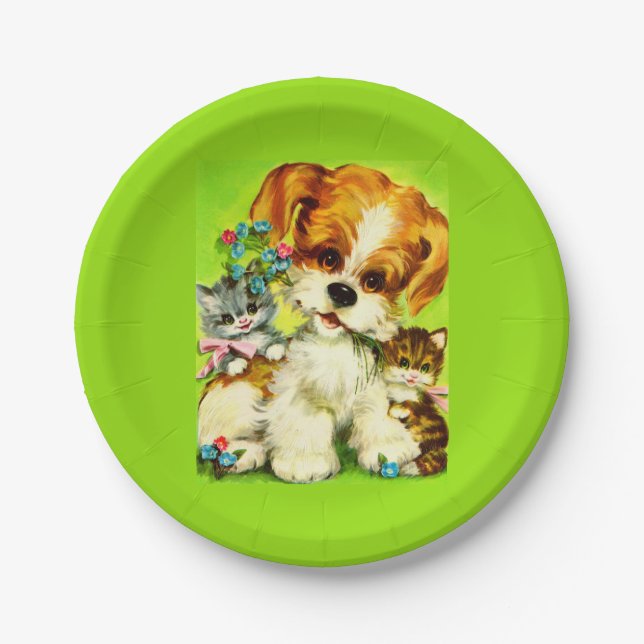Cute Puppy and Smiling Kittens Pappteller (Vorderseite)