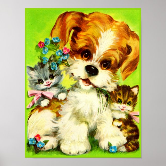 Cute Puppy and Smiling Kittens Poster (Vorne)