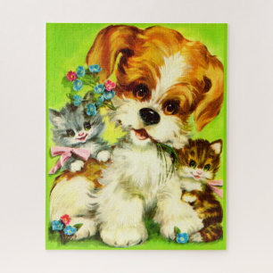 Cute Puppy and Smiling Kittens Puzzle