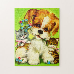 Cute Puppy and Smiling Kittens Puzzle