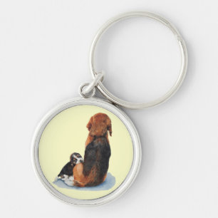 Cute puppy beagle and mum dog realist art keychain schlüsselanhänger