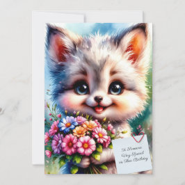 Cute Puppy Birthday Card with Flowers Karte