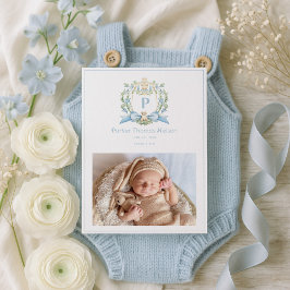 Cute Puppy Blue Ribbon Crest | Baby Boy Ankündigung