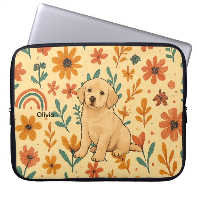 Cute Puppy & Boho Flowers Laptopschutzhülle (Vorderseite)