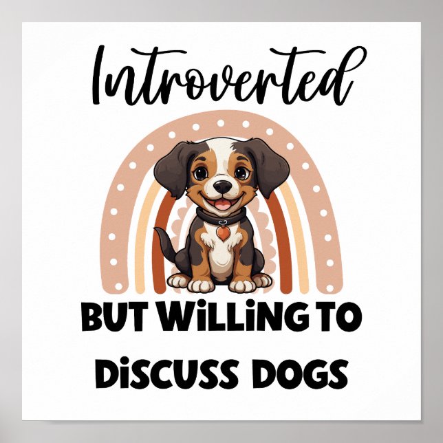 Cute Puppy Boho Rainbow "Introverted" Graphic Poster (Vorne)