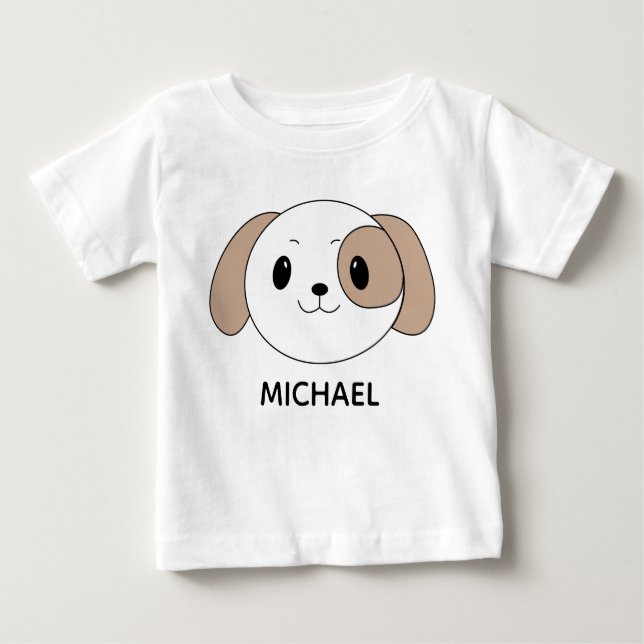 Cute Puppy Cartoon Face Personalised Baby T-shirt (Vorderseite)
