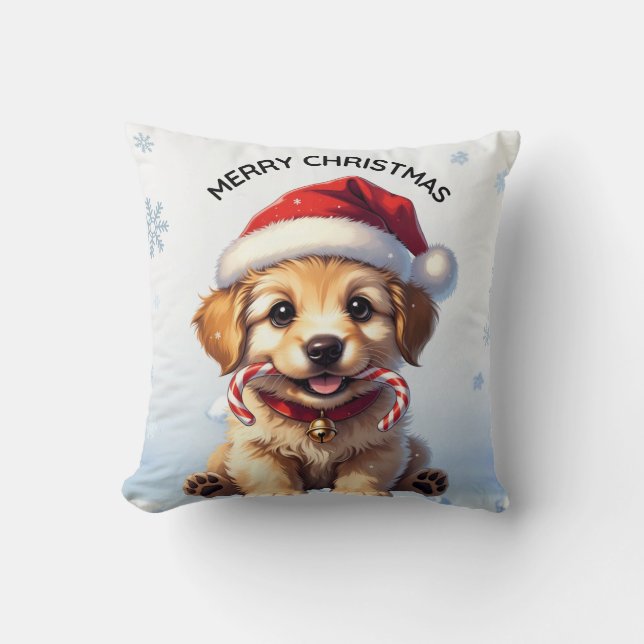 Cute Puppy Christmas Golden Retriever Holiday  Kissen (Vorderseite)