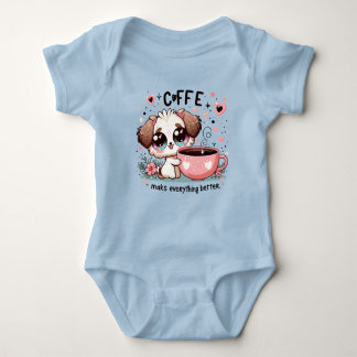 Cute Puppy Coffee Lover Baby Bodysuit - Coffee Mak Baby Strampler