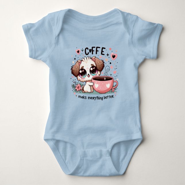 Cute Puppy Coffee Lover Baby Bodysuit - Coffee Mak Baby Strampler (Vorderseite)
