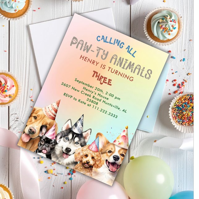 Cute Puppy Dog Pawty Kids Birthday Party Einladung (Von Creator hochgeladen)