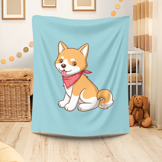 Cute Puppy Dog Shiba Inu on Blue Fleecedecke (Von Creator hochgeladen)