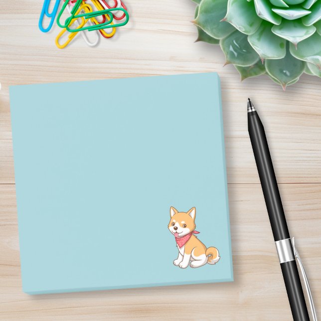 Cute Puppy Dog Shiba Inu on Blue Post-it Klebezettel (Von Creator hochgeladen)