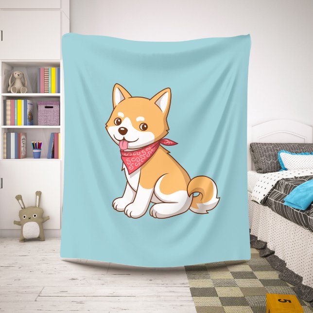 Cute Puppy Dog Shiba Inu on Blue Sherpadecke (Von Creator hochgeladen)