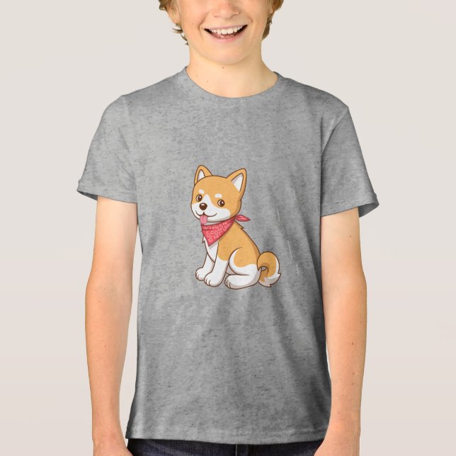 Cute Puppy Dog Shiba Inu Tri-Blend Shirt (Vorderseite)