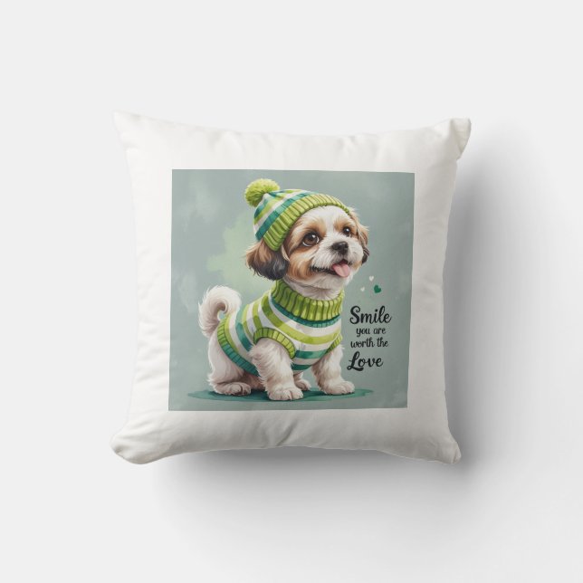 Cute Puppy Dog Square Cushion Kissen (Vorderseite)